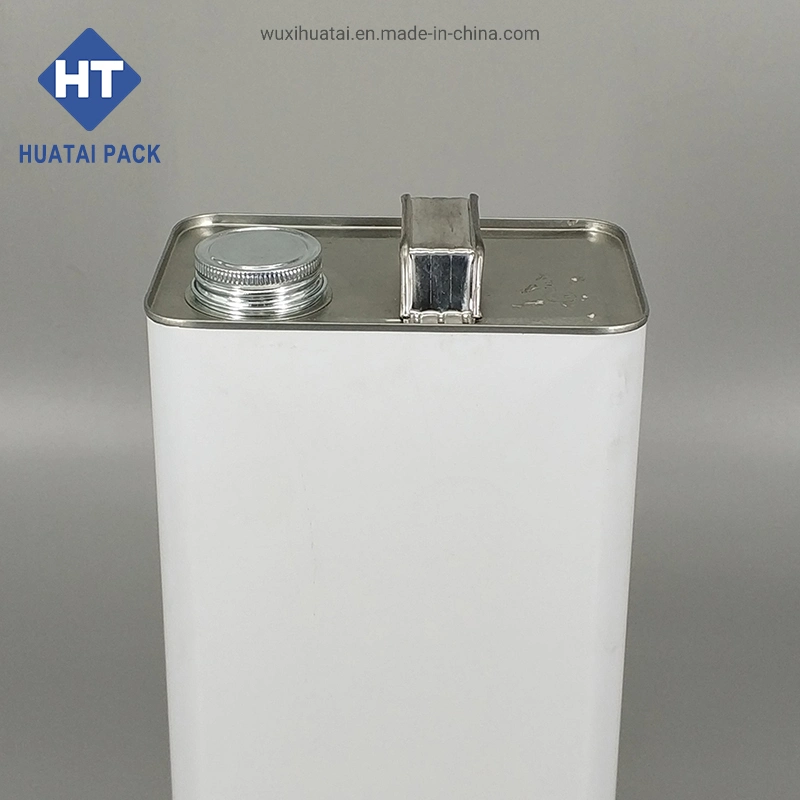 5L White Metal Empty Tin Can with Cover and Metal Handle