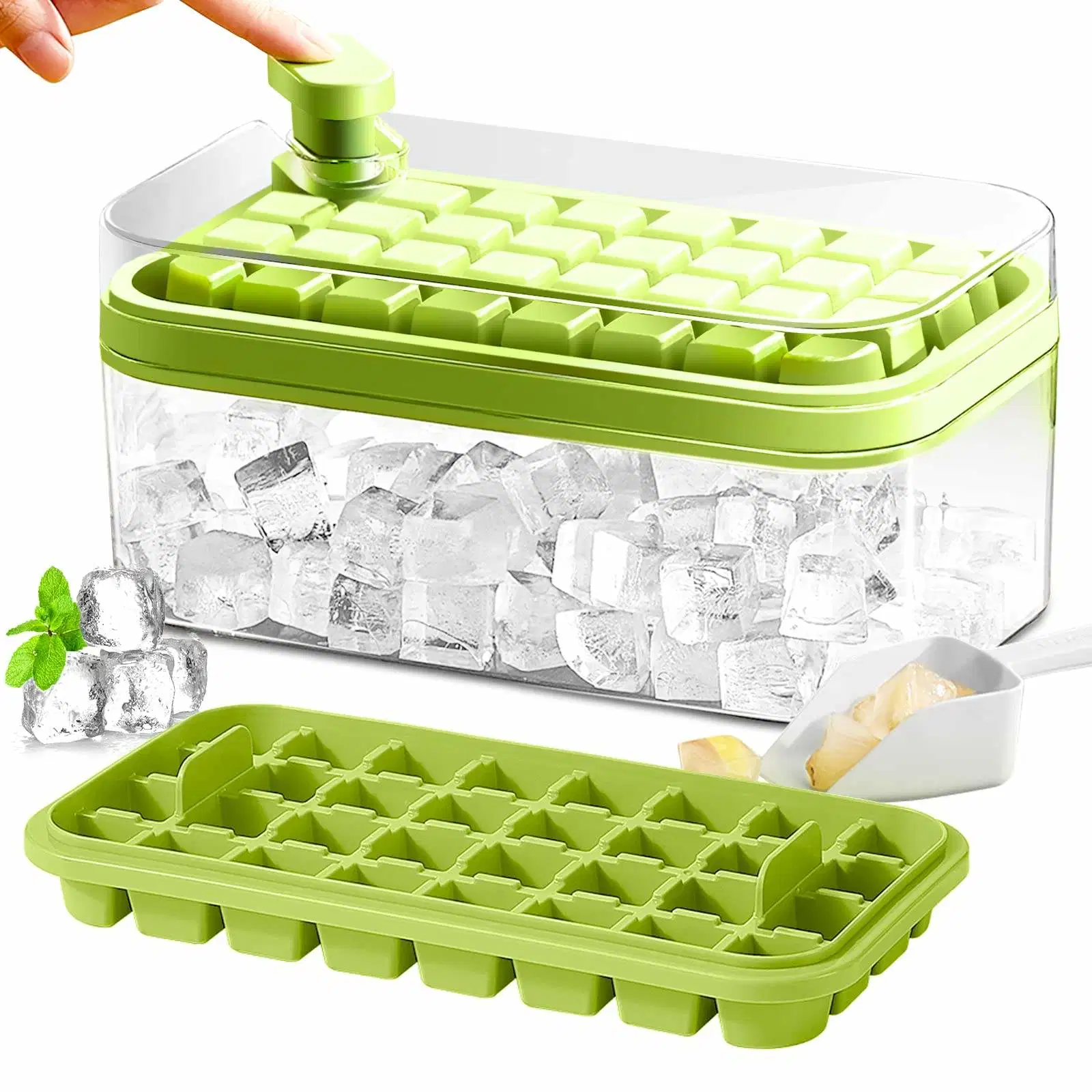 Lid and Bin Square Ice Cubes Molds Storage Box Ice Maker Trays