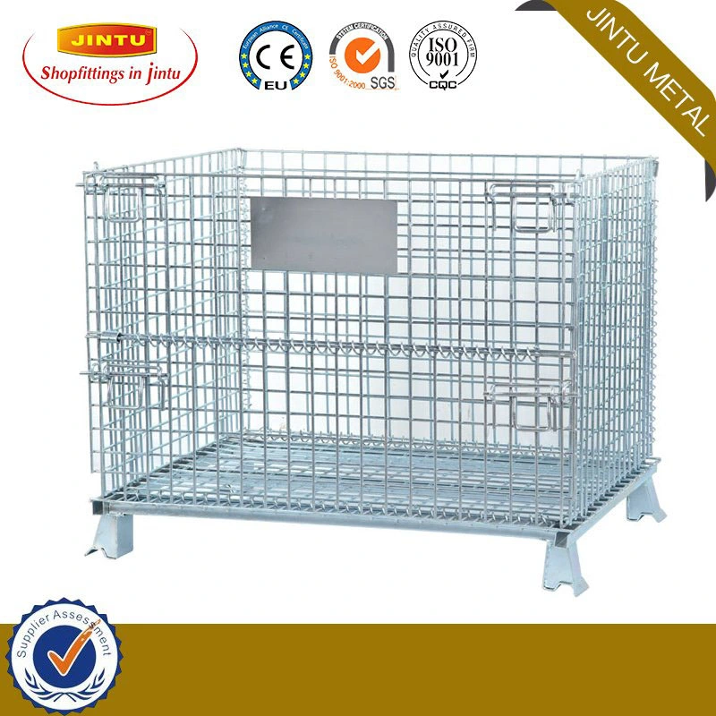 Collapsible 4 Sided Logistics Pallet Demountable Industrial Cage Wire Mesh Roll Trolley Container