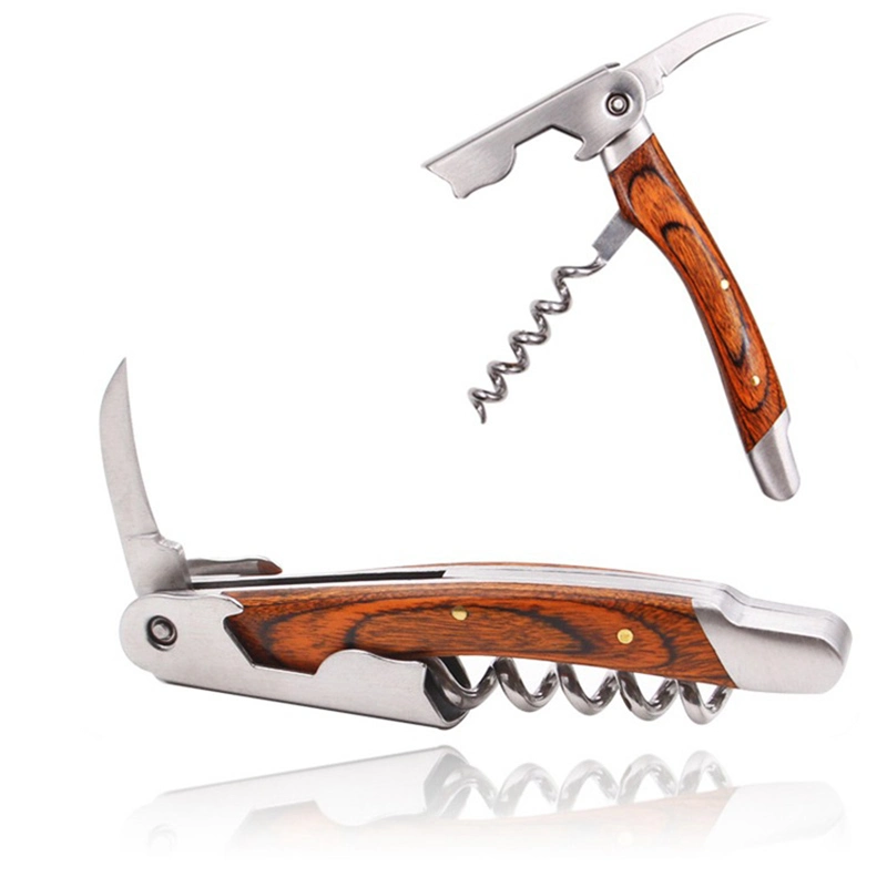 Wine Opener Corkscrew, Corkscrew with Wooden Handle, Opener for Restaurant, Rosewood Handle Corkscrew, Waiter's Stainless Steel Can Bottle Opener