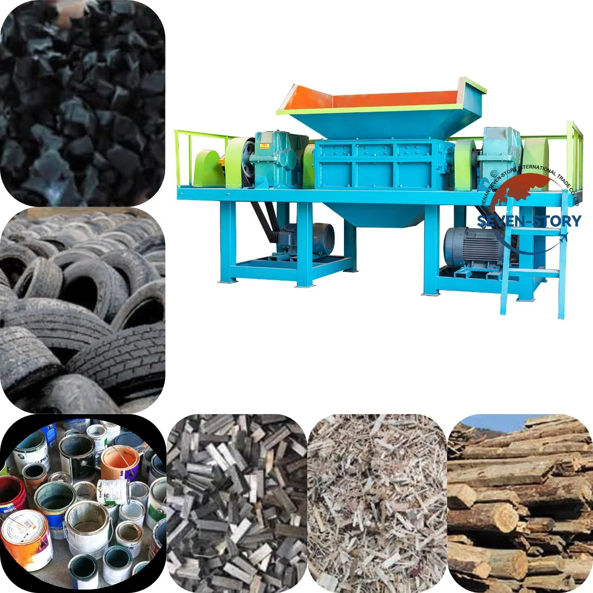 Plastic Double Shaft Shredder Machine for Wood Pallet Rubber Tire Recycling