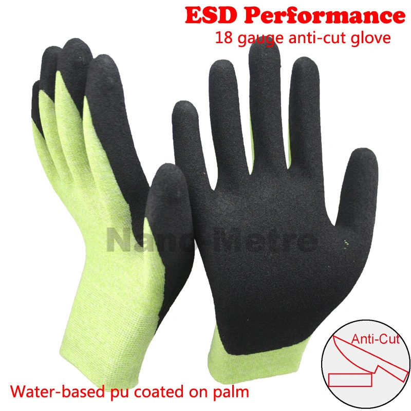 Nmsafety 18g PU Coated Cut Resisant ESD Gloves