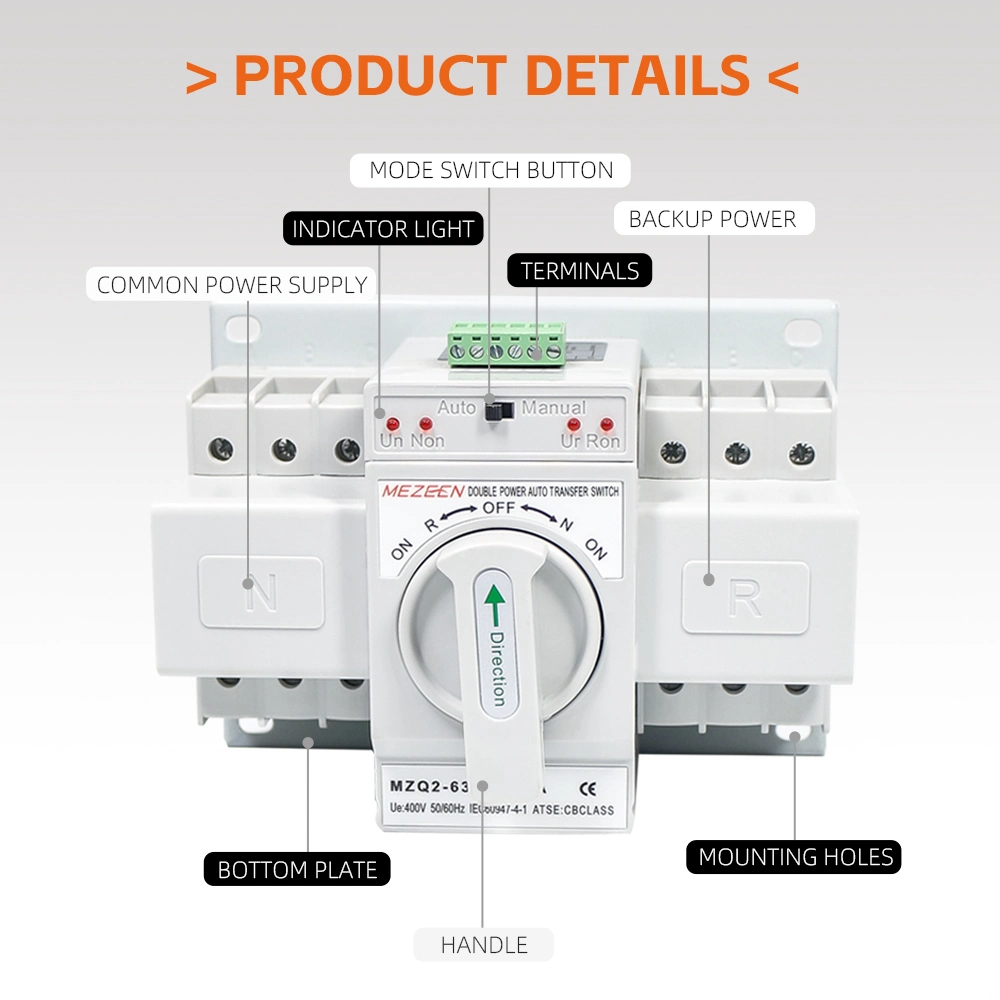 3 Positionen 63A Elektronische Dual Automatic Home Factory Power Transfer ATS-Switch