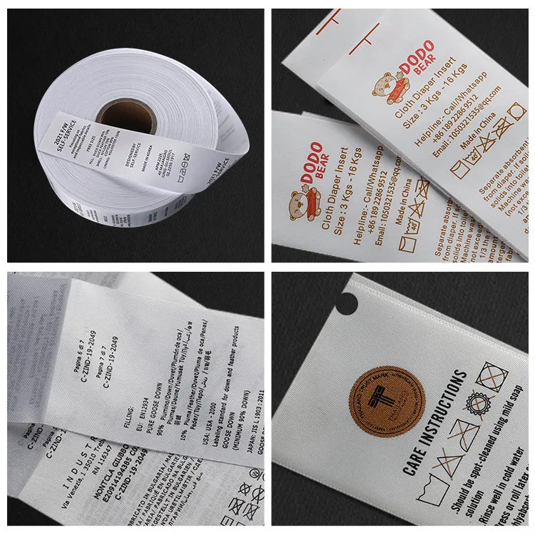 Garment Clothing Wash Label, Custom Printed Fabric Organic Cotton Wash Care Clothing Labels for Tshirt Garment Tags