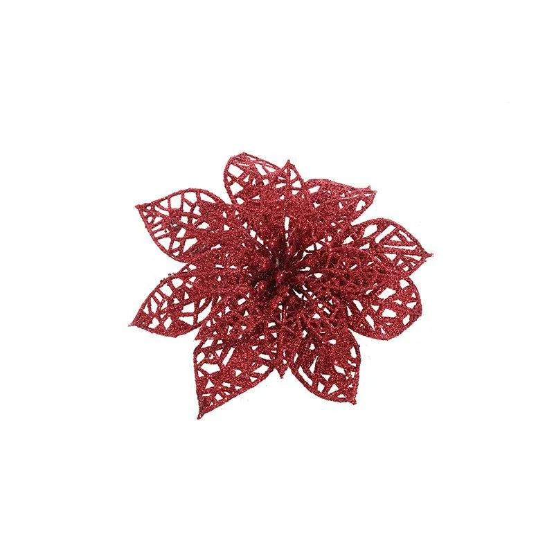 15cm polvo Flor pegajoso polvo ahuecado árbol de Navidad Reath Ratán Decoración Oro polvo Flor de Navidad