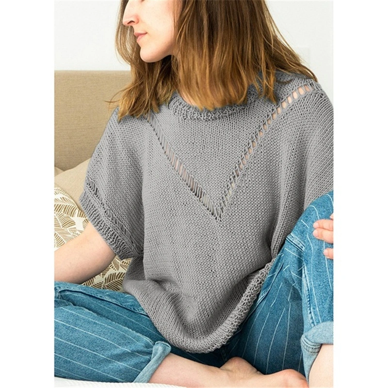 Spring Casual Short Sleeve Loose Hollow Women Pullover Knit Sweater