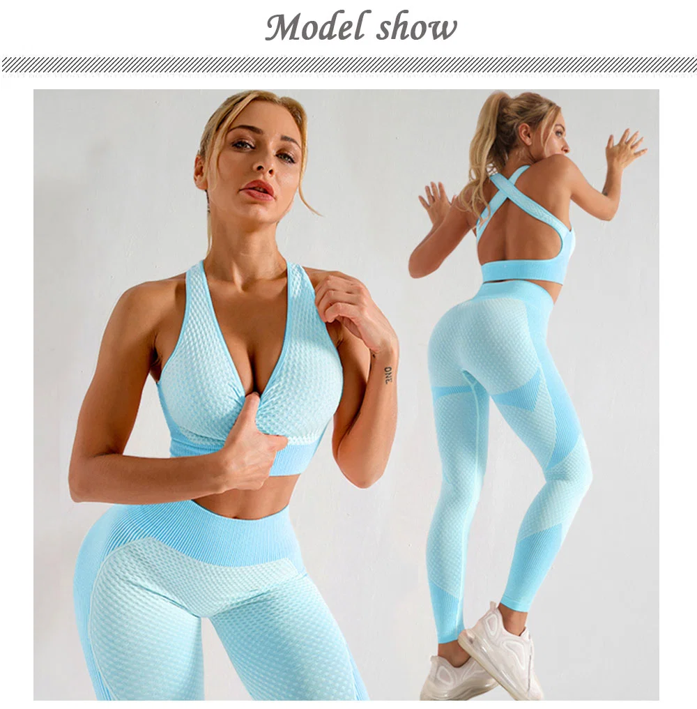 Atacado 2/3 PCs conjunto de fatos de ioga sem costuras para mulher vestuário de ioga Leggings de treino de ginásio usar conjunto de treino de sutiãs de treino de desporto Vestuário