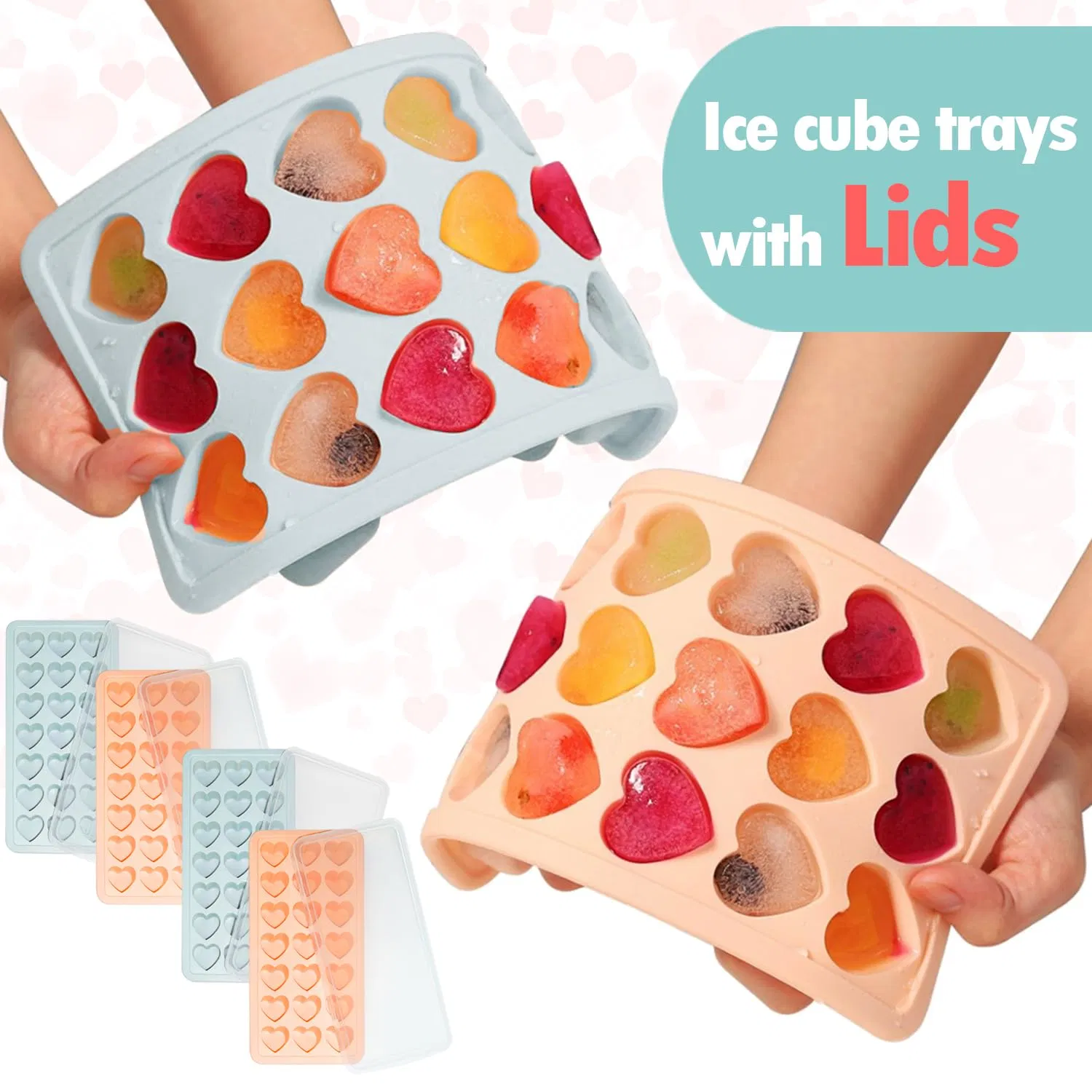 Hot sale 21 cavités silicone forme coeur moule cube de glace Plateau