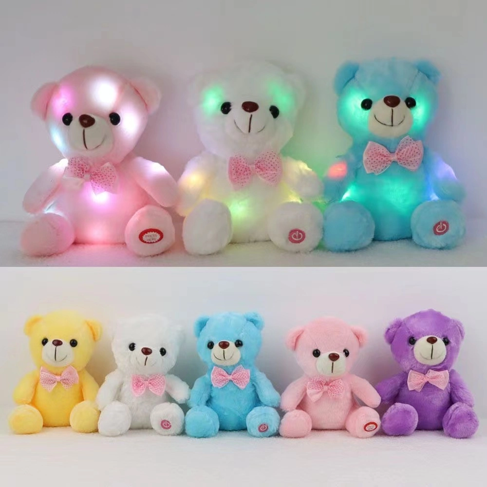Boneco com urso brilha colorido e brilhante arco de peluche Prenda LED incorporada Tie Teddy Bear