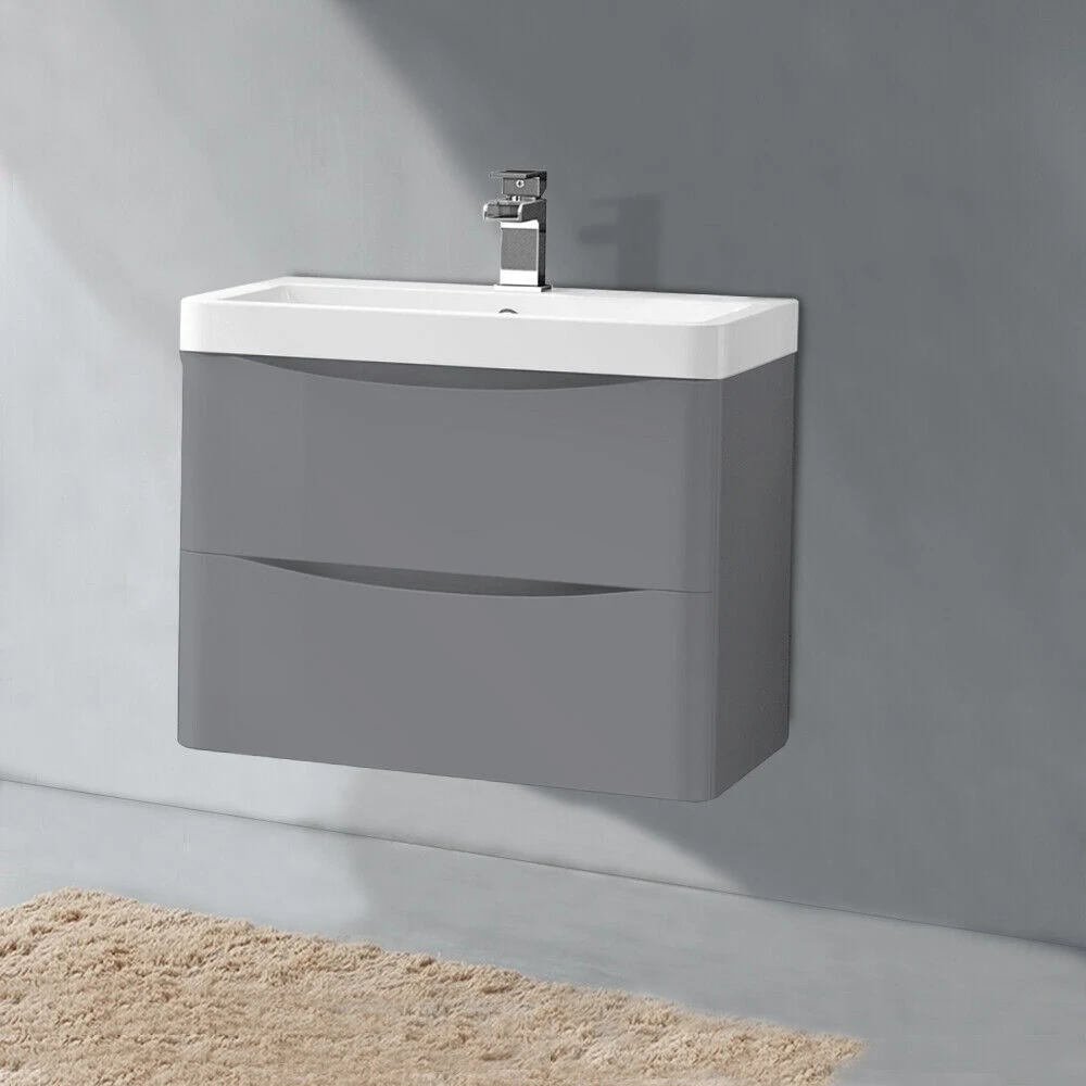 600mm Grey Bathroom Smile Vanity Unit Basin Storage 2 Drawers Cabinet Furniture