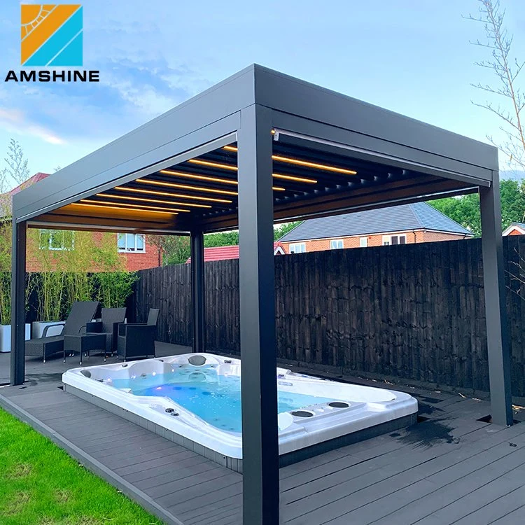 Fully Automatic Terraço Roof Deslizando Mobiliário de exterior SPA fresta de churrascos à prova de tejadilho em	alumínio Gazebo Pergola toldo retrátil com Tela Lateral