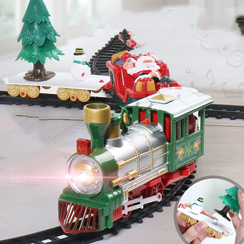 لعبة عيد الميلاد الكلاسيكية الصغيرة القطار المسار لعبة كهربائية الخفيفة الموسيقى تتبع لعبة القطار الصغيرة هدية عيد الميلاد