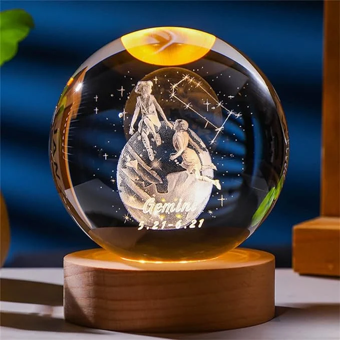 Laser Engraved Zodiac Sign Crystal Ball Miniature 3D Crystal Craft Decoration Glass Sphere Home Decoration Accessories Gift