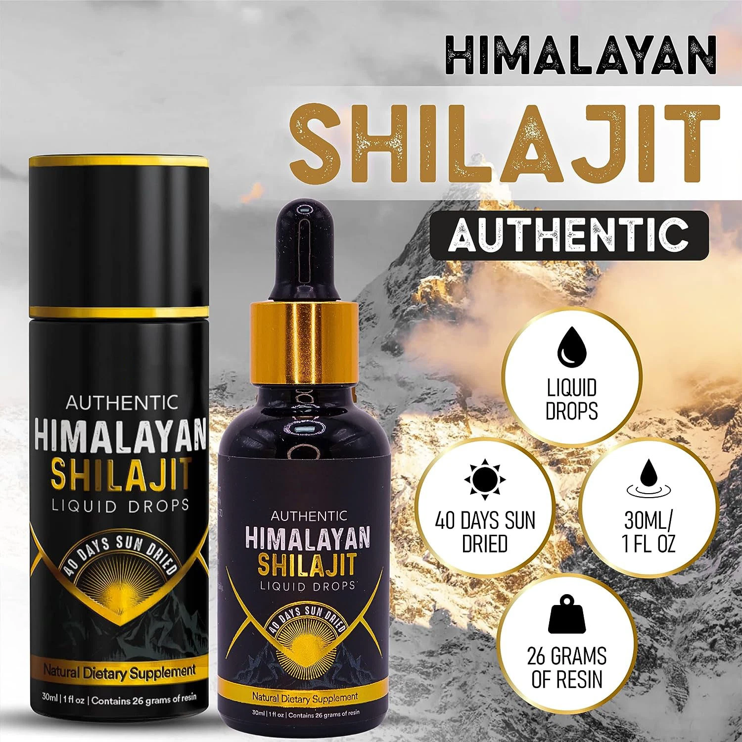 Nootropics Booster Fulvic Acid Organic Himalayan Shilajit Mineral Drops Extract Oil