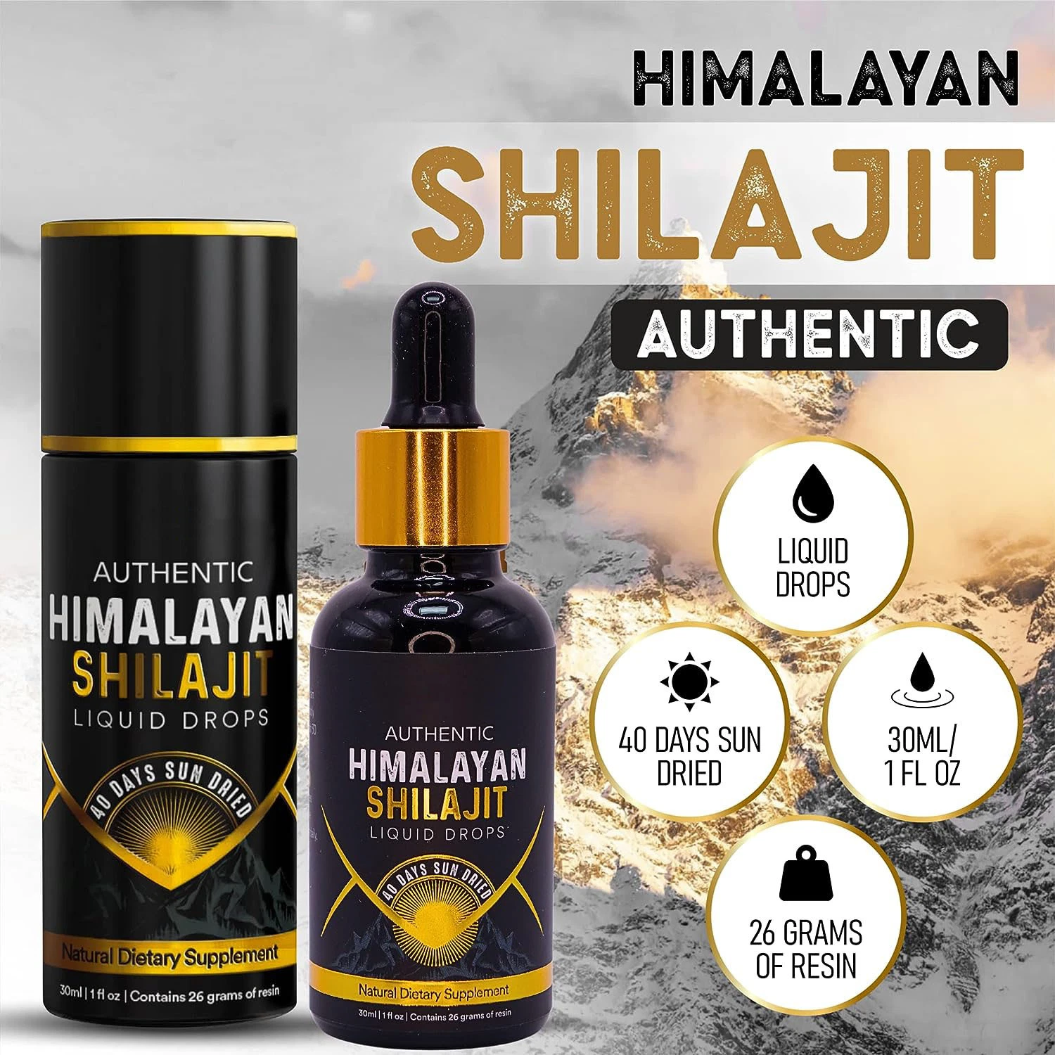 Nootropics Booster ácido Fulvic Extracto de gotas Minerales Himalayan Shilajit Aceite