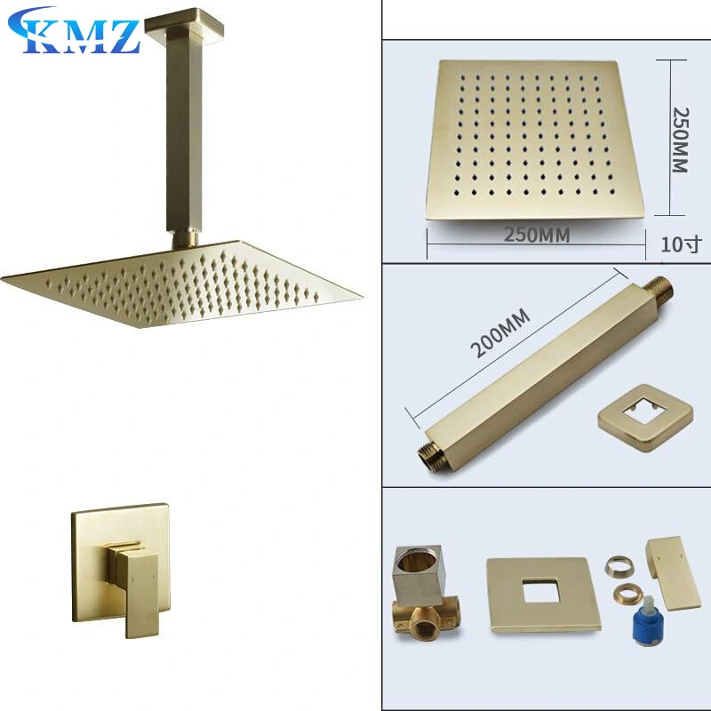 Single Lever Square Rain Shower Head Concealed Wall Mounted Bathroom Shower Set Ceiling Shower Faucet Bathtub Faucet Glod