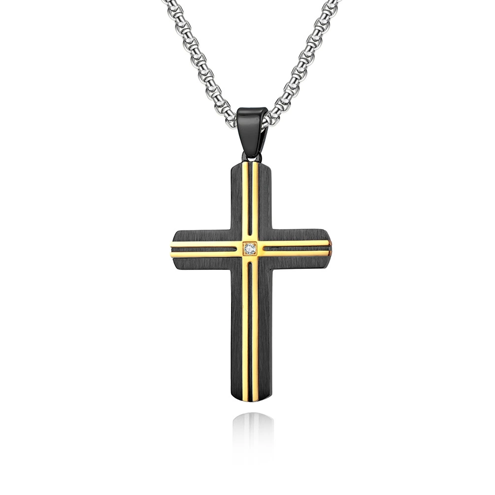 Religious Double Color Cross Pendant Simple Stainless Steel Jewelry Necklace