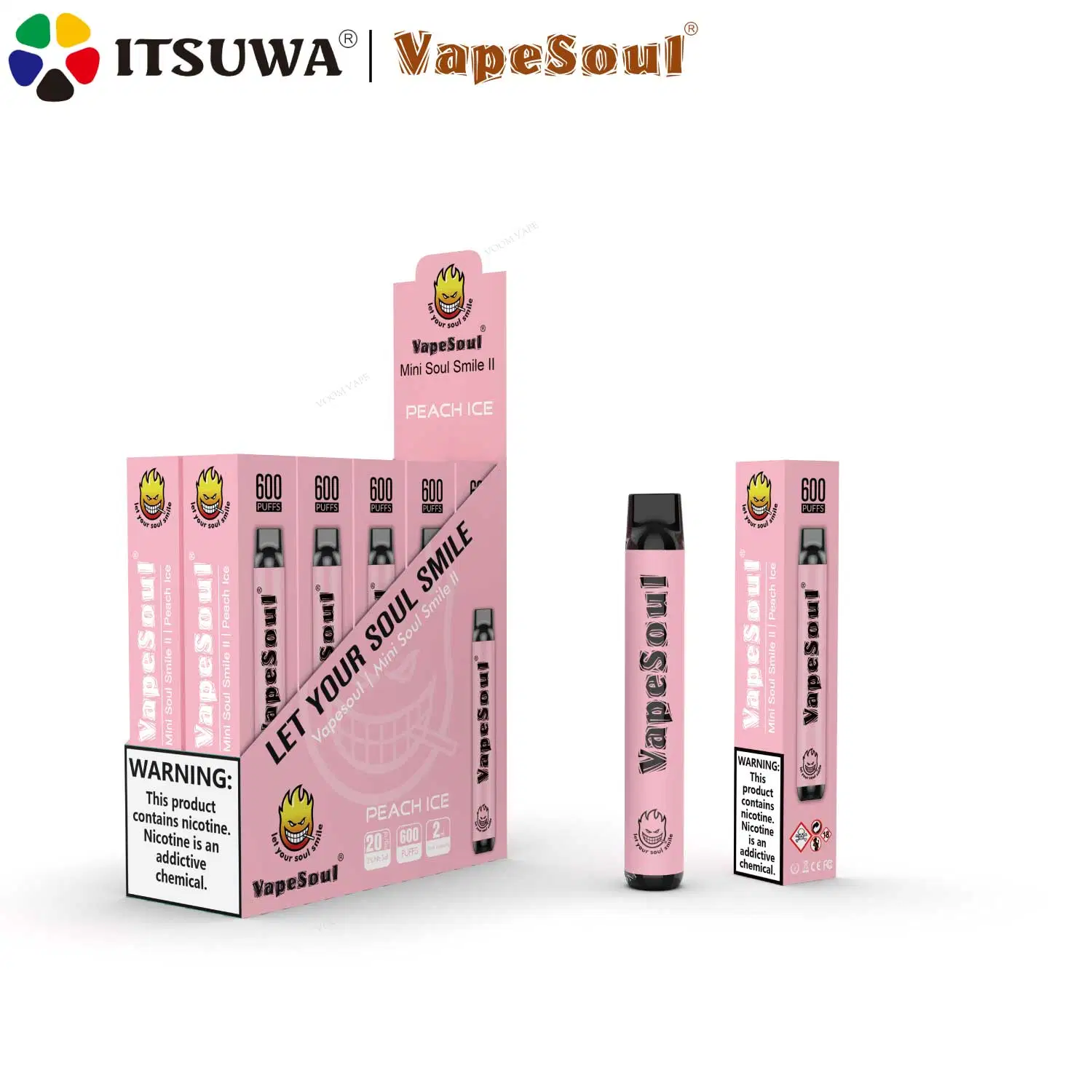 Qualité Premium Vapesoul 2ml 600 bouffées de pré-rempli E Liquide RoHS 400mAh FAC E cigarette Vape jetables Pod d'atomiseur de gros