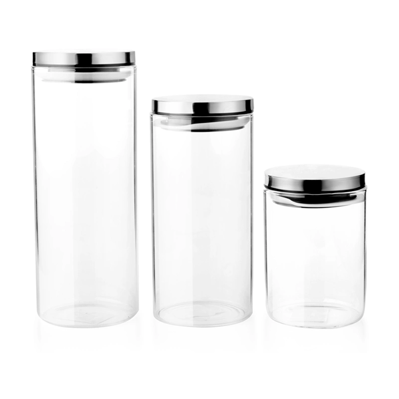 Home Use Wholesale/Supplier Stainless Steel Lid Heat Resistant Glass Storage Jars Bottles