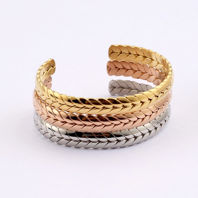 Fashion Stainless Steel Wheat-Ear Opening Cuff Bracelet