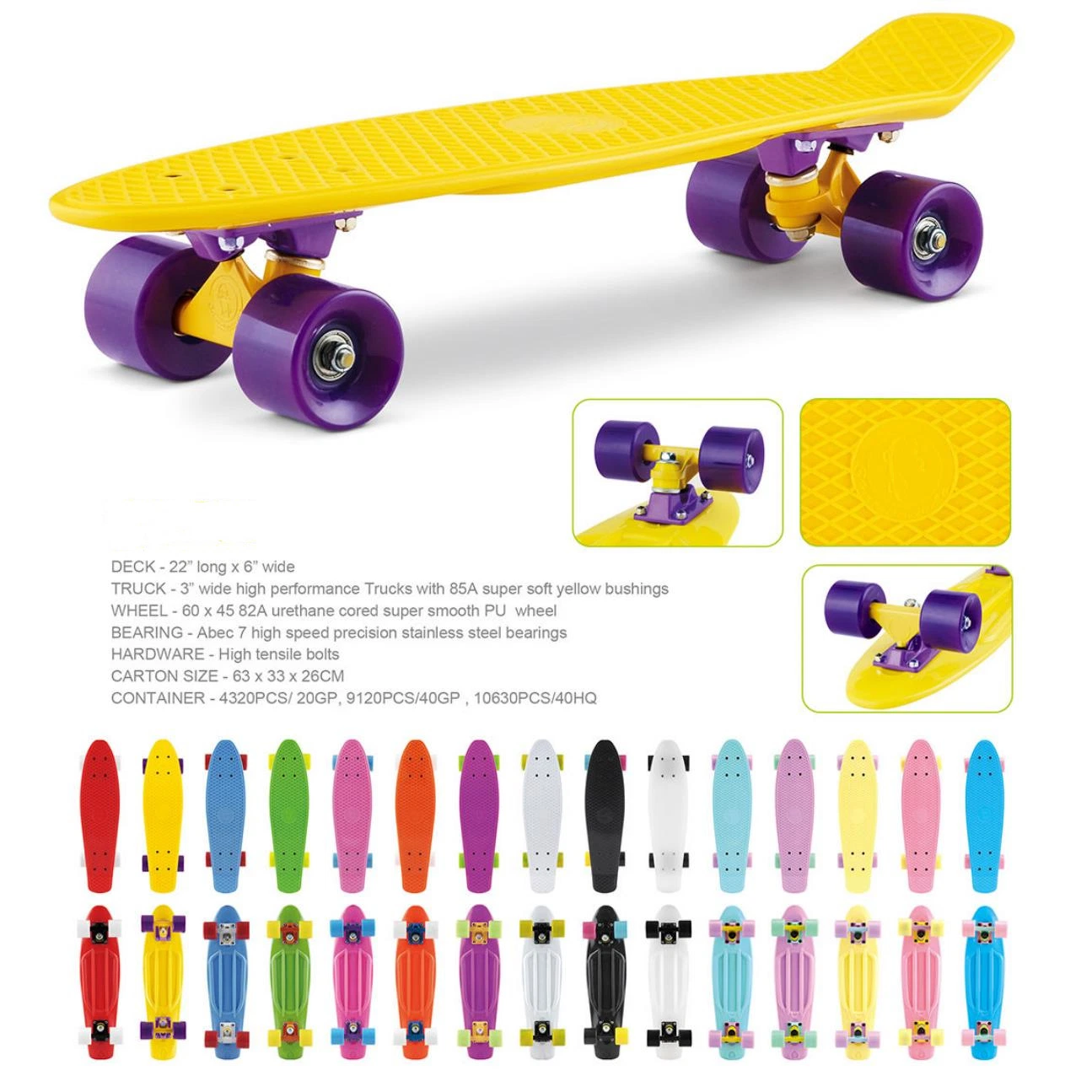 2022 New PP Plastic Skateboard 22 Inch Penny Board Toy for Kids