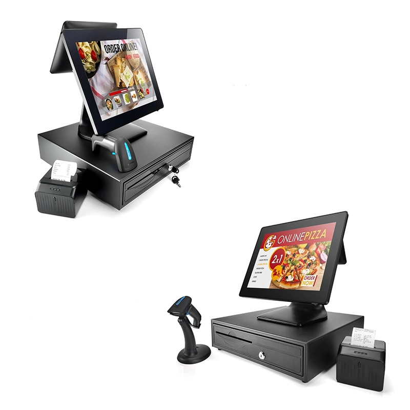 17-Inch Dual Display POS System J1900 with Printer Scanner Cash Box Cash Register Touch Display