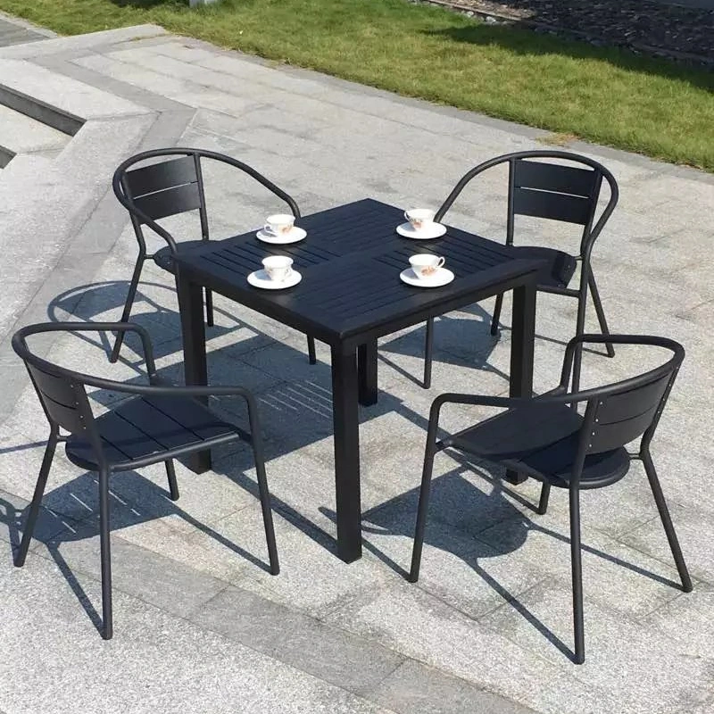 Hot Sell Garden Plastic Wood Furniture 4 Seat Patio Table and Chair Aluminum Dining PS Plastic Wooden Outdoor Furniture Set