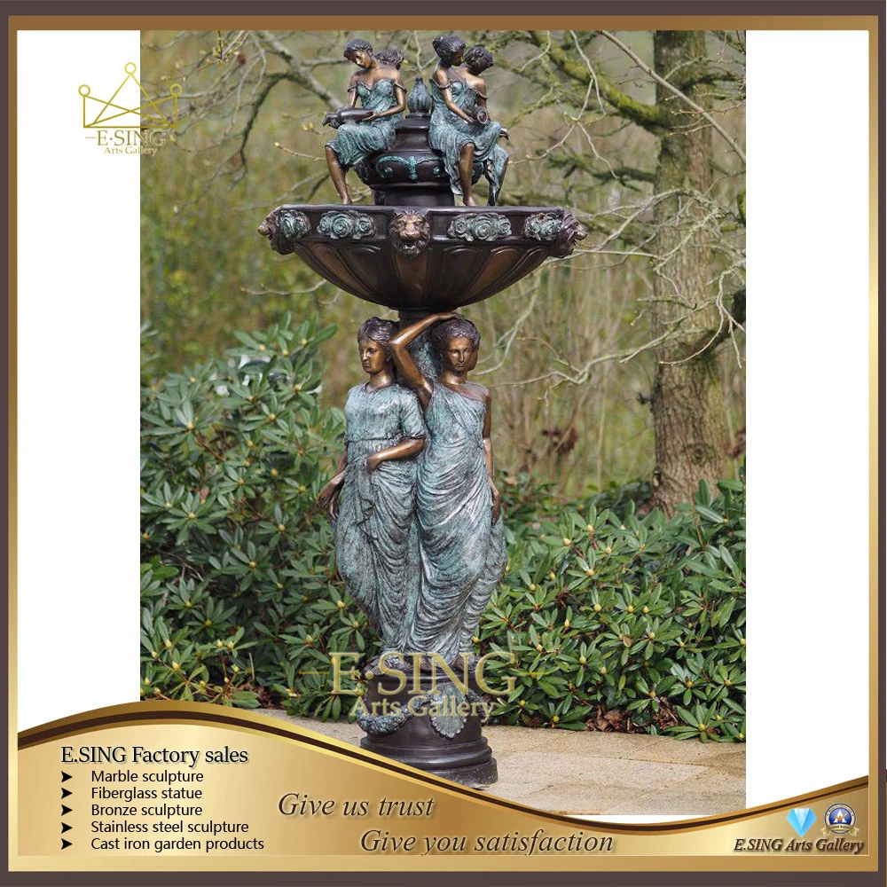 Large Outdoor Brass Casting Bronze Two Layers Water Fountain Sculpture for Garden Decoration