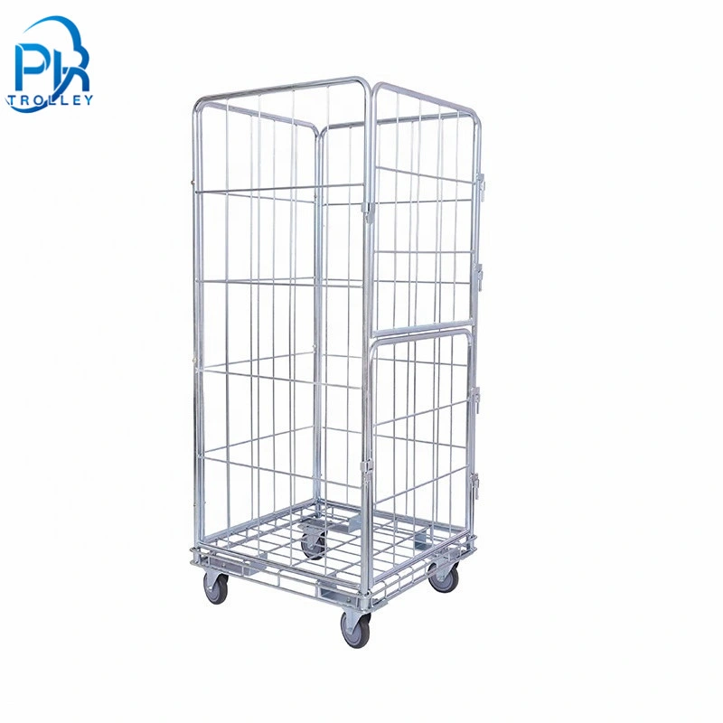 Four-Sided Folding Gate Steel Roll Containers for Warehouse and Laundry Discount