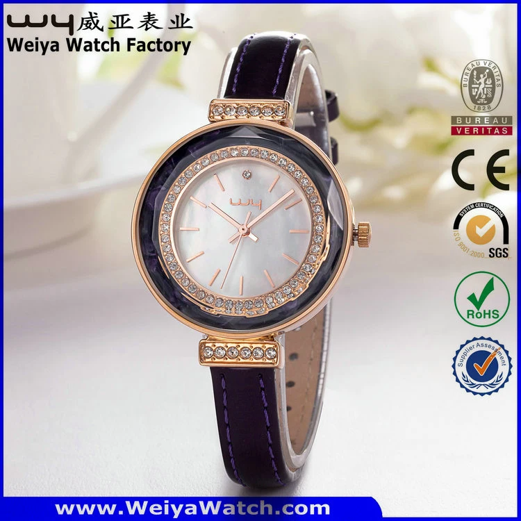 ODM Hot Sale Leather Strap Quartz Ladies Wrist Watch (Wy-101C)