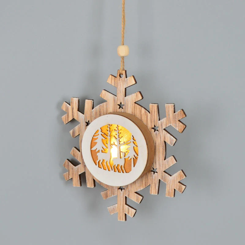 Christmas Tree Ornament Pendants Wooden Craft Hanging Village Houses with Decoration Lights