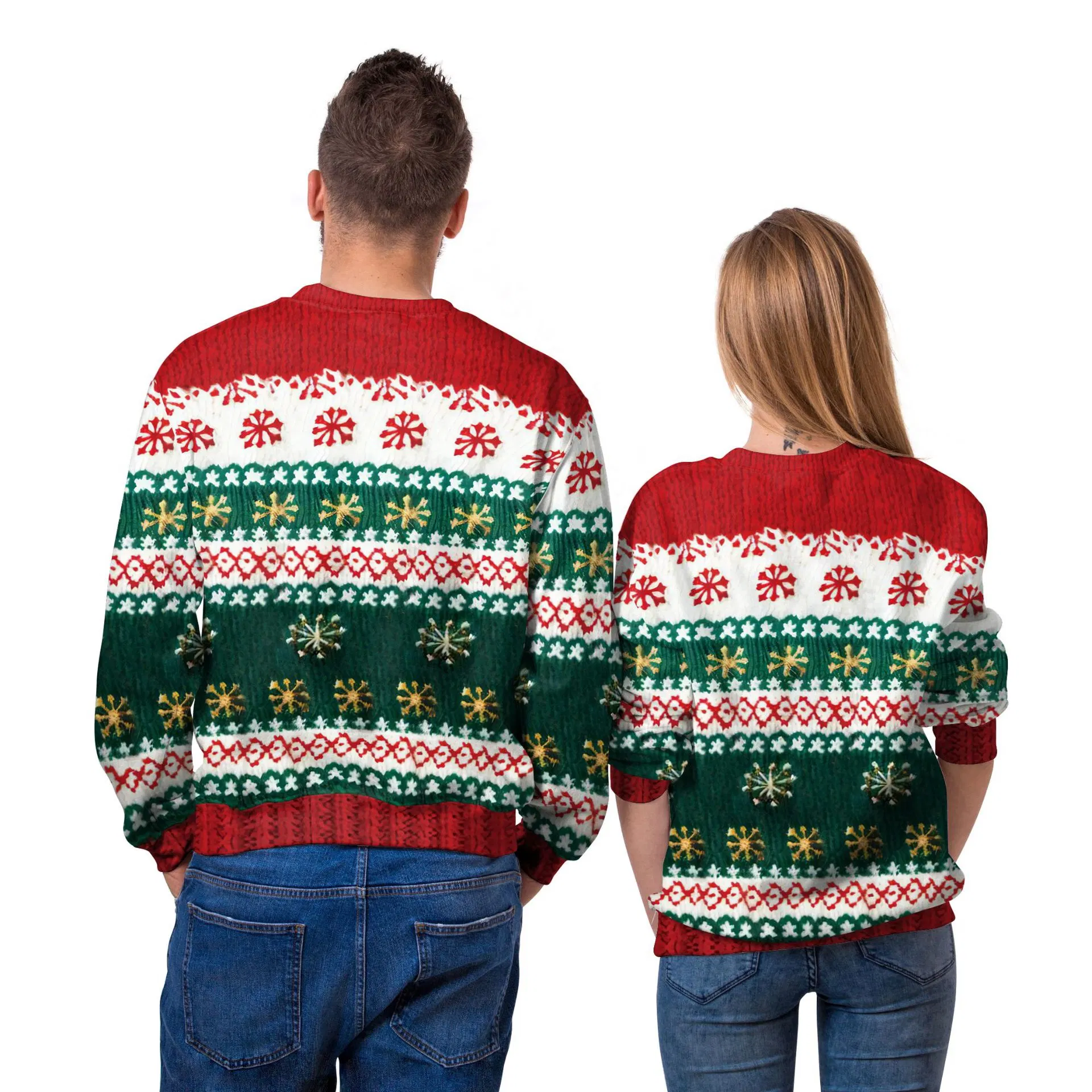 Autumn and Winter Christmas Street 3D Santa Claus Sweater for Men and Women Couple Costume Loose Style Knitwear Sweater