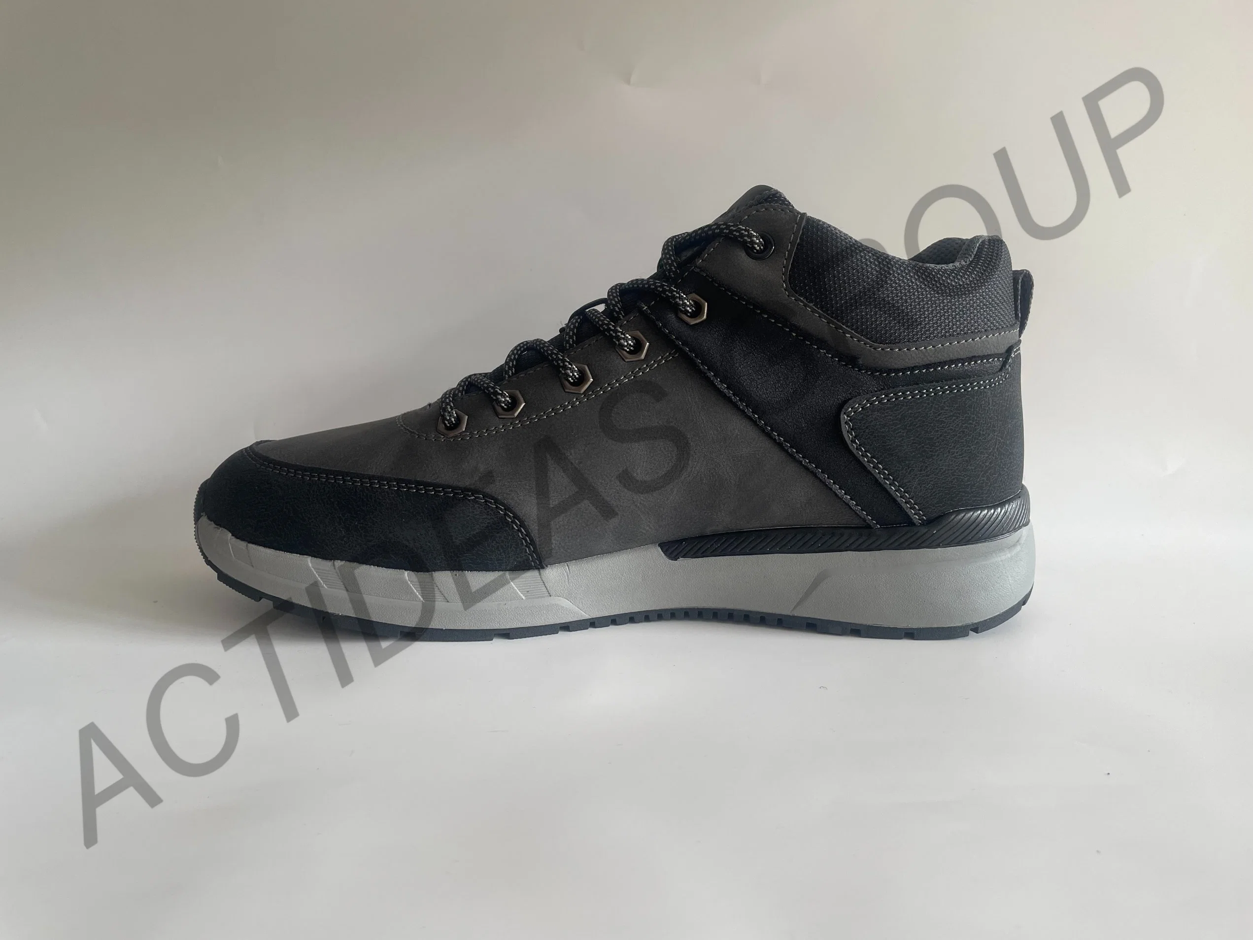 Botas de trabajo Moda Negro Anti-deslizamiento Cuero impermeable puntera de acero Zapatos de seguridad para hombres Industria pesada