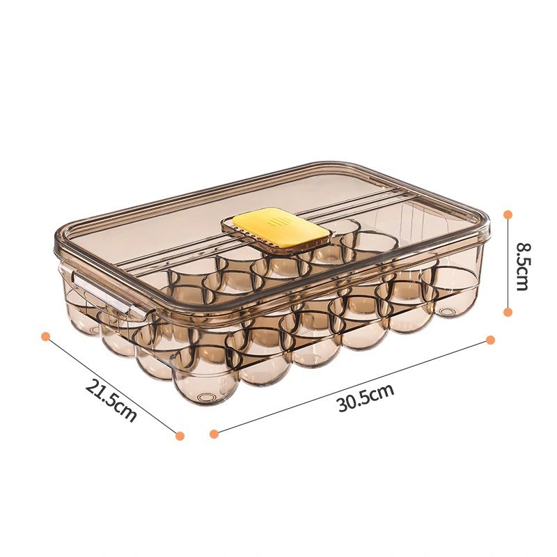 Egg Holder 24 Egg Tray Storage Box with Lid and Buckle Stackable Pet Plastic Fridge Organizer Bins Timekeeping Egg Container