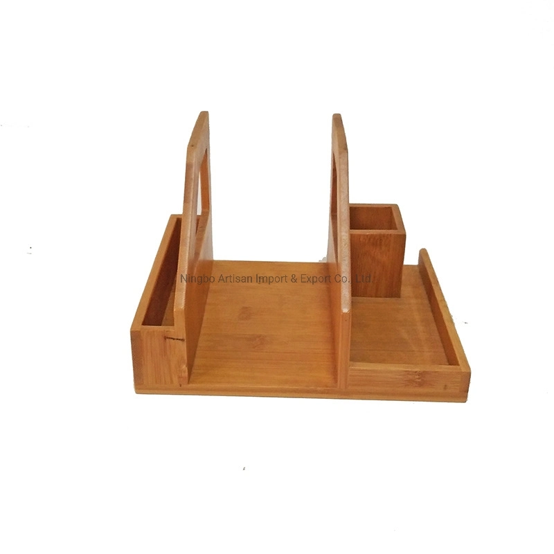 Office Bamboo Bookshelf Pencil Holder File Tray Multi-Function Desk Organizer