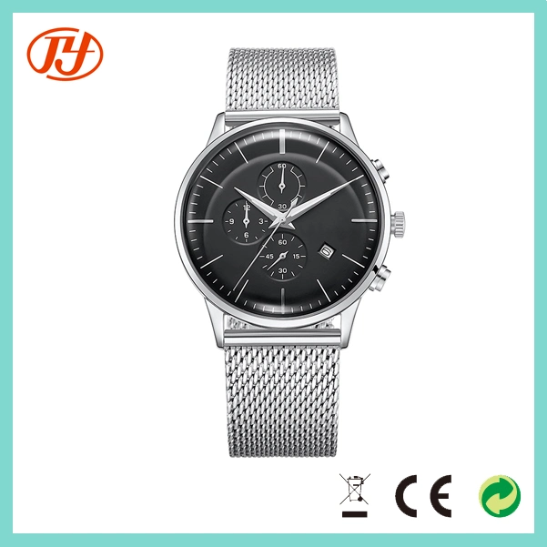 Stainless Steel Mesh Leather Strap Chronograph Men Watch for European Market