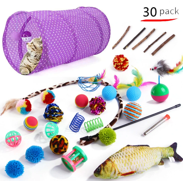 Hot Sale 28 PCS Pack of Kitten Toys Bulk Pet Feather Ball Interactive Mouse Cat Toy Set