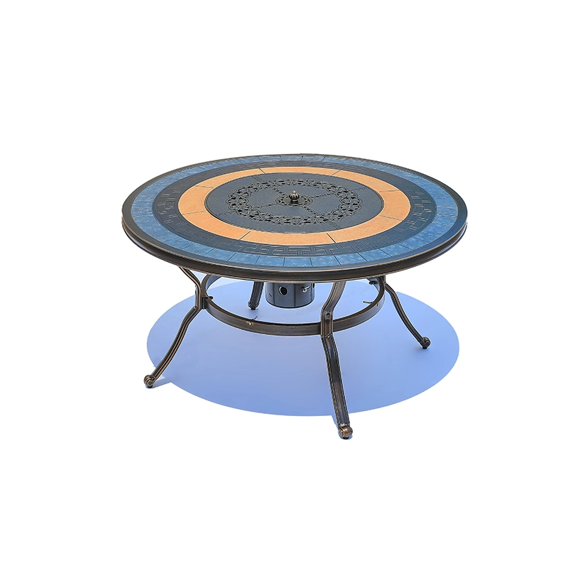 Fácil de limpiar impermeable de comedor redonda de aluminio exterior barbacoa Barbacoa de mesa de picnic de fundición de aluminio Fire Pit Table
