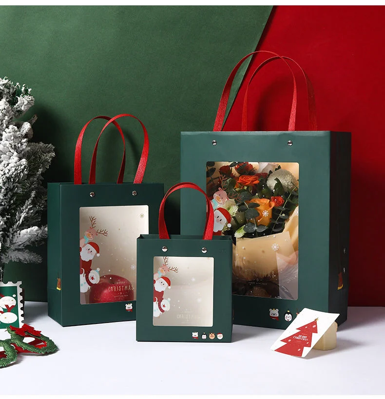 Eco Friendly Paper Material and Recyclable Packing Feature Christmas Gift Bag with Clear PVC Window Present Paper Bags