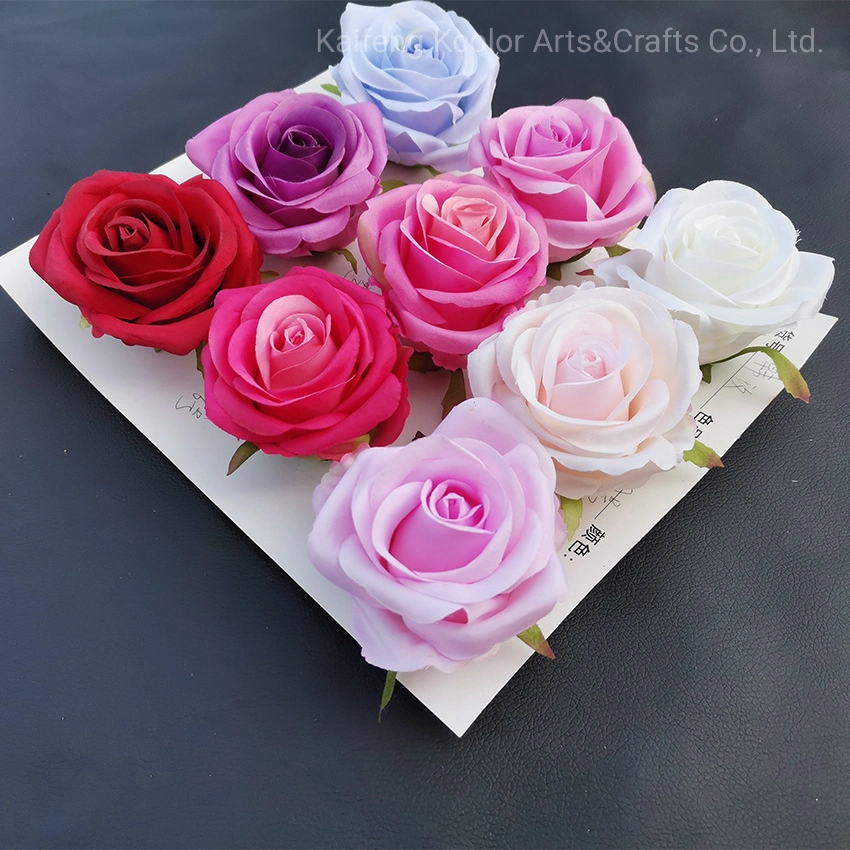 Fleur de rose populaire en gros Tête de fleur en soie faite à la main Décoration de mariage Rose en soie