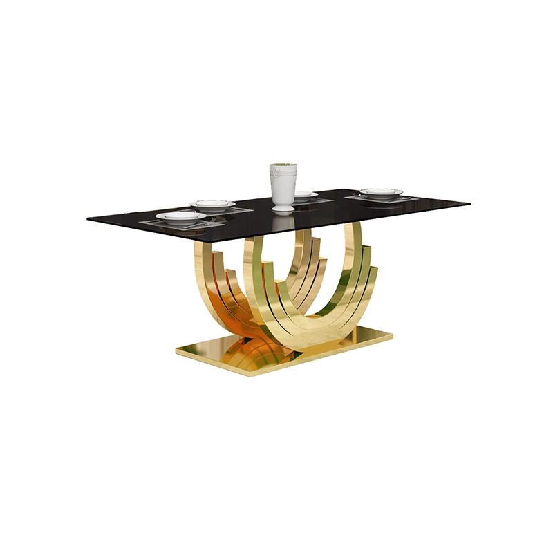 Luxury Golden Base Glass Dining Table for Wedding Party Table