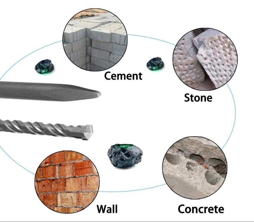 8-PCS martillo perforador Juego de Brocas BROCAS HELICOIDALES SDS-Plus+ de 3 equipos de acero cromo-vanadio cincel SDS-Plus &amp; Bull Point conjunto de bits bits Herramienta para el muro de cemento, Concr