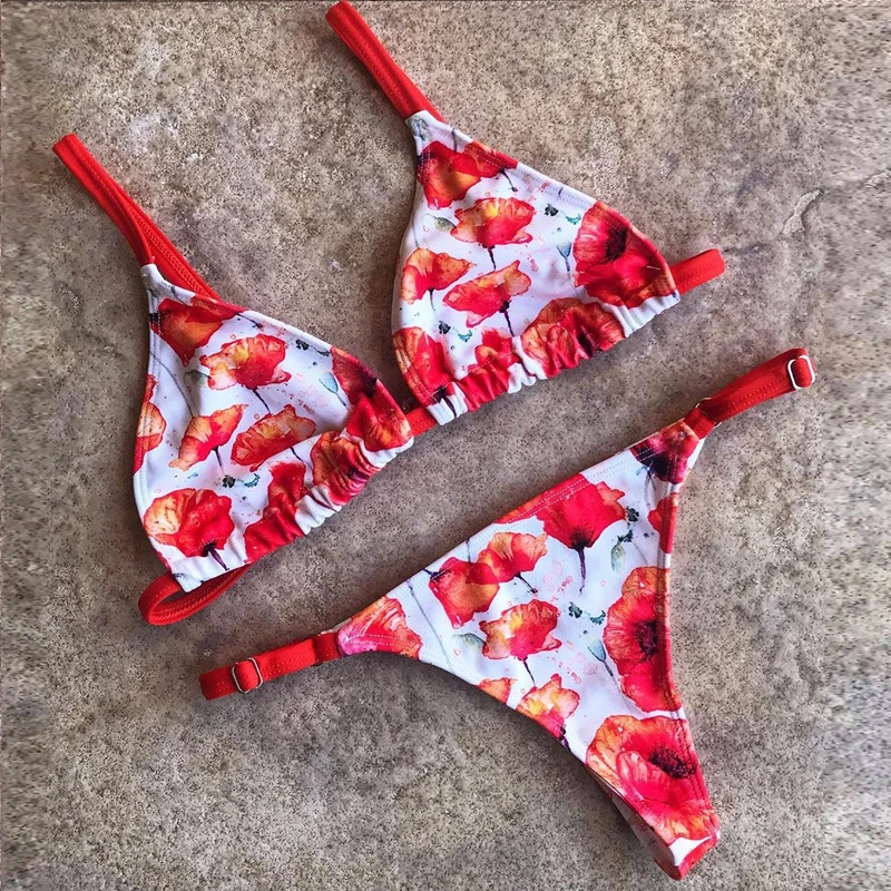 2023 Mature Women Open Sexy Multi Color Printed Push up Triangle Bikini Set Jungle Style