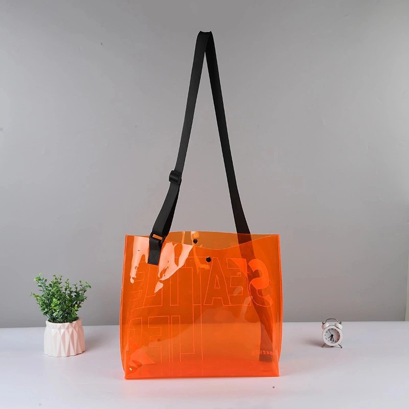 Saco de compras transparente em PVC laranja com saco de plástico em TPU Frosted Saco