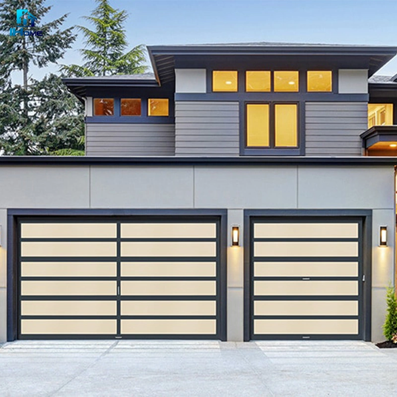 Black Aluminum Frame Automatic Frosted Tempered Glass Panels Garage Door Prices