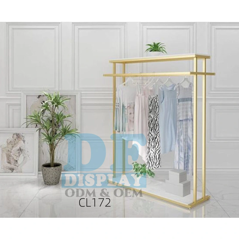 Custom Gold Clothing Display Garment Display Stand Floor Pipe Clothing Dress T-Shirt Floor for Shop Store Retail