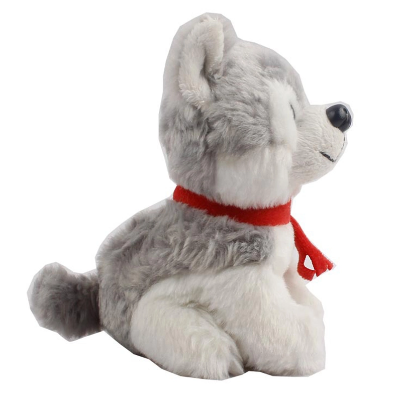 25cm Soft Furry Plush Juguete Husky Perro relleno animal Con bufanda roja