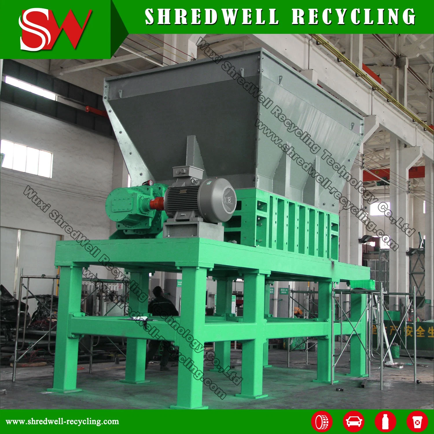 Doppel-/Zweiwellen-Shredder für Recycling von Metallschrott/Altreifen/Soildabfall/Kunststoff/Holz