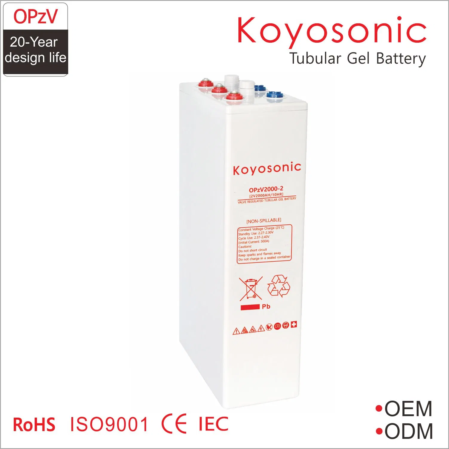 Rohrplatte Typ Opzv-2V600ah/800ah/1000ah/1500ah/2000ah/2500ah Röhrengelbatterie für Solarstrom Storage Telecom System