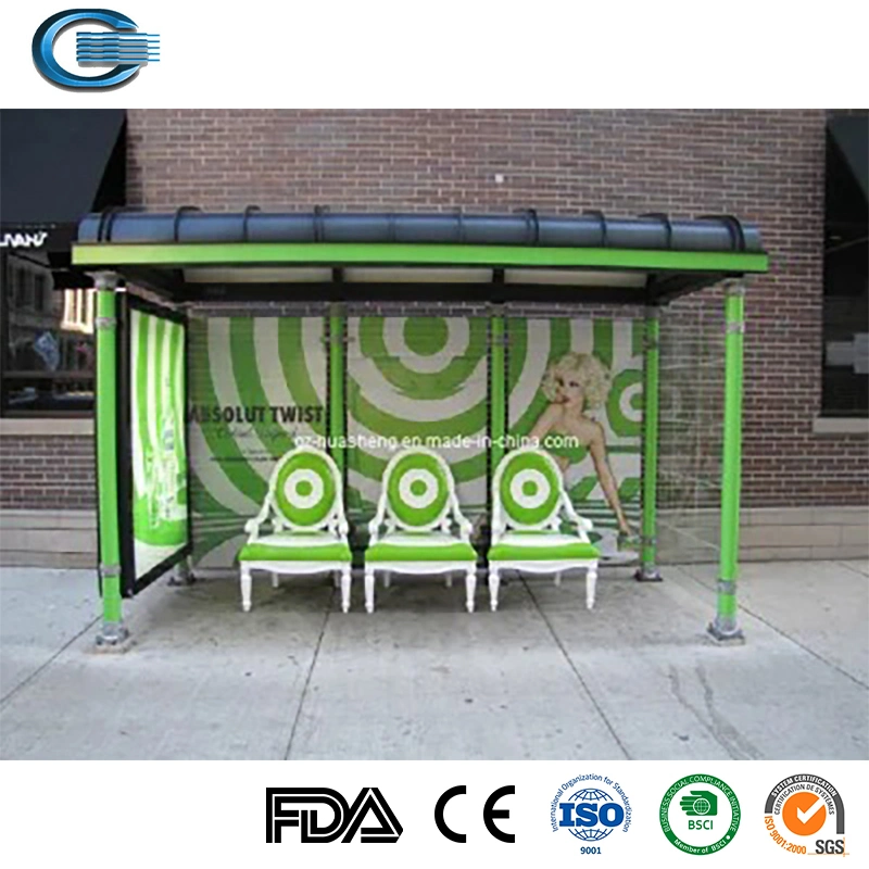 Huasheng Modern Bus Shelter China Bus Stop Glass Shelter Manufacturers Outdoor Street Furniture Bus Stop Shelter with Advertising Light Box